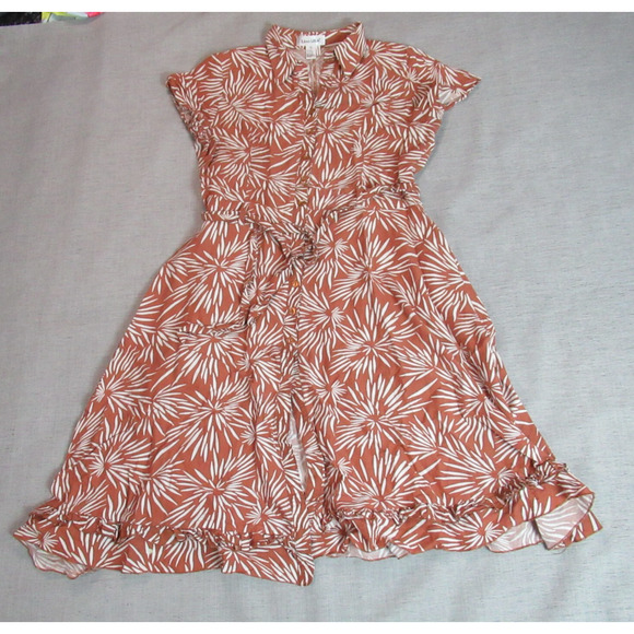 LINO USA Dress Womens L Rust Geometric Linen Blend Button Up Boho Midi Hamptons - Picture 1 of 10